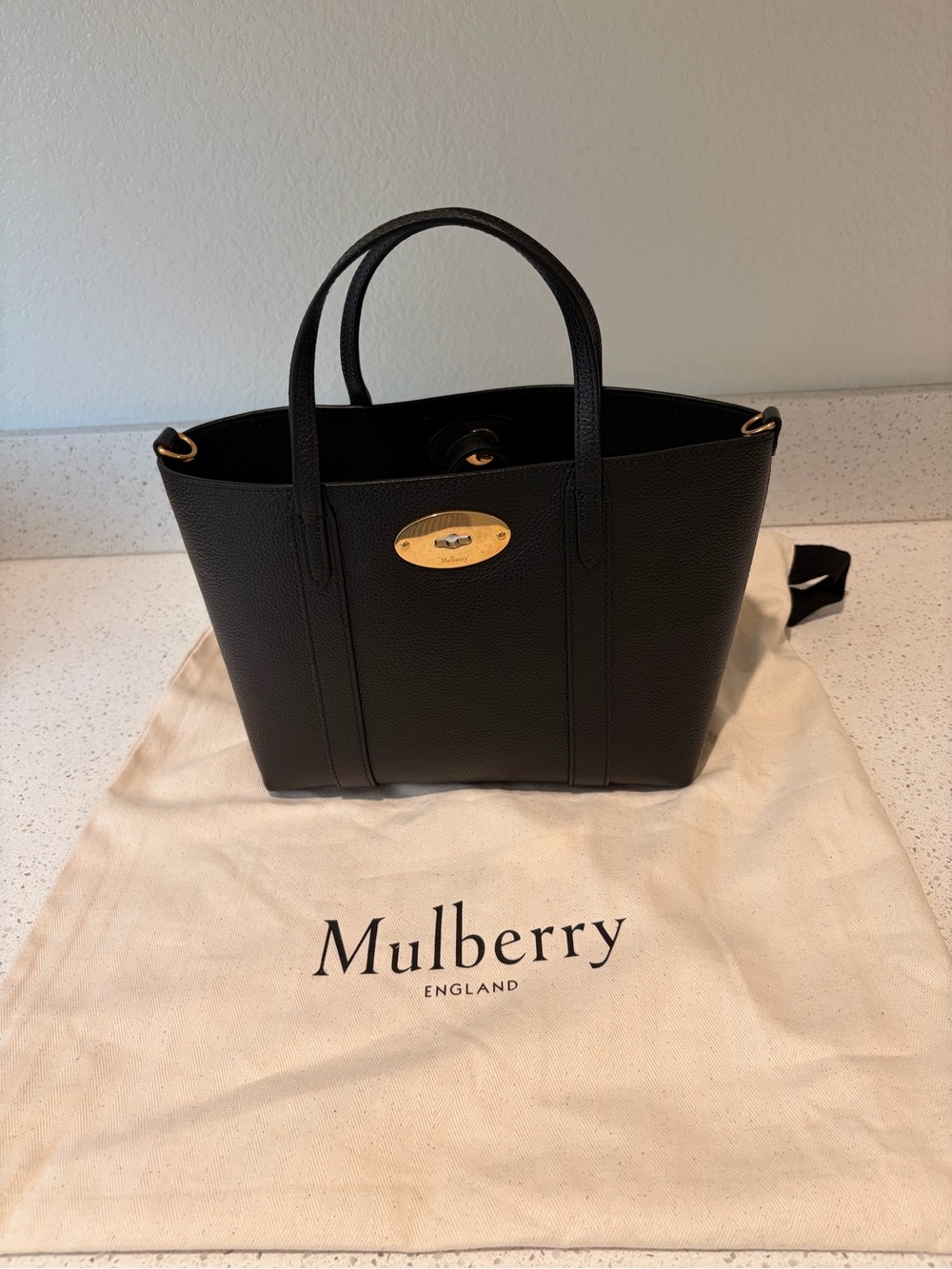Mulberry mini Bayswater Black Pebbled Leather Tote with Gold hardware Authentic